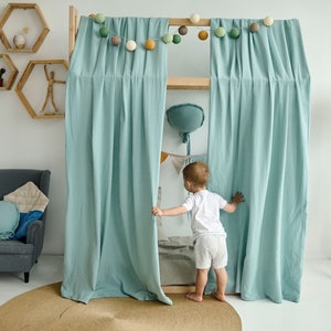 Montessori Nursery Room Drapes , Toddler Room Decor , Montessori Playroom Decor , Muslin House Bed Cover , Eco Friendly Kids room Curtains