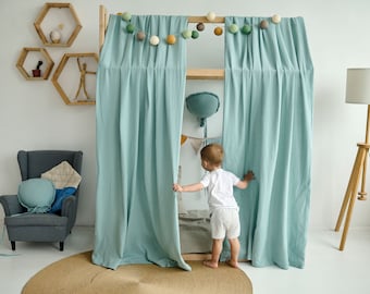 Montessori Nursery Room Drapes , Toddler Room Decor , Montessori Playroom Decor , Muslin House Bed Cover , Eco Friendly Kids room Curtains