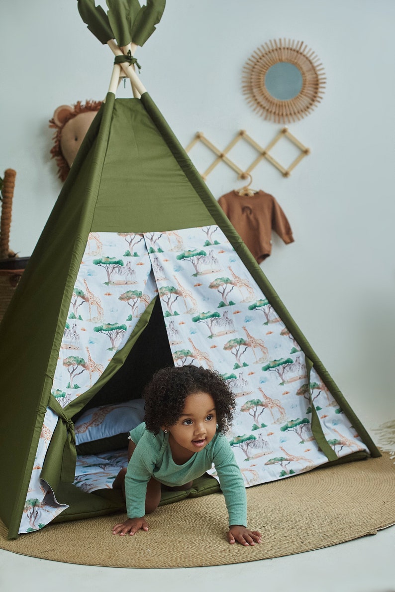 Teepee verde/tenda Teepee per bambini, regalo per il 1 compleanno, zona giochi al coperto, tende da gioco al coperto per ragazzi e ragazze, tenda Teepee per bambini immagine 4