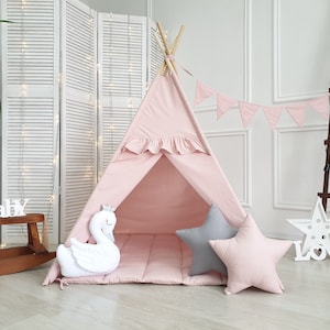 Regalo para el primer cumpleaños de una niña / Tienda de campaña rosa con tapete, tienda de campaña para niñas, casa de juegos portátil para niños, tienda de campaña, regalo especial para niños