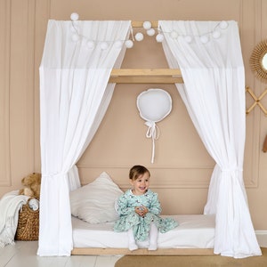 House bed canopy | Montessori bed canopy, Hausbett deko, Baldachin hausbett, Kids canopy, Canopy for house bed, Canopy bed curtains