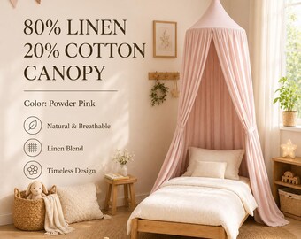 Pale Pink Linen Canopy | Boho Hanging Nursery Canopy for Girls Room