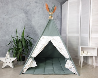 Personalisiertes erstes Geburtstagsgeschenk für Kinder, Tipi-Zelt für Kinder, Spielhaus für Kinder, 2.Geburtstagsgeschenk, weises grünes Tipi-Zelt