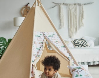 Safari Teepee Tent for Kids| 2nd Birthday Gift | Toddler Play Tent | Boys Birthday Gift | Tipi Zelt Kinder | Playhouse for Kids