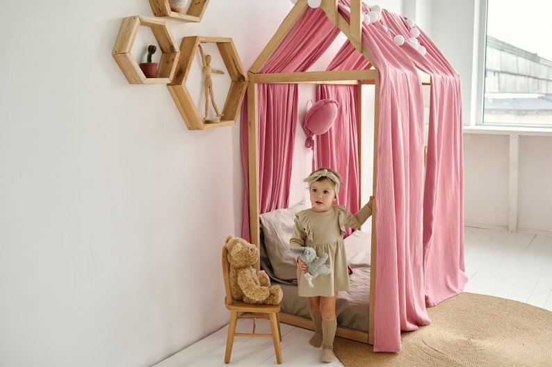 Montessori Bed Canopy Pink Muslin Canopy for Toddlers' Etsy