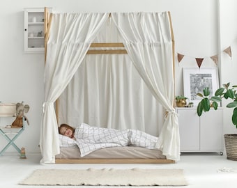 Canopy Bed Curtains | Aesthetic Room Decor, LINEN bed curtains, Nursery Linen bed curtains, Montessori house bed canopy, Toddler bedding
