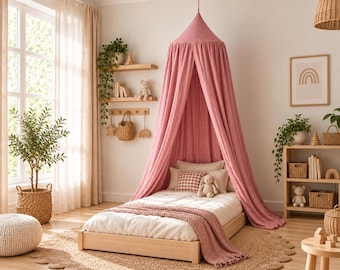 Blush Pink Muslin Canopy for Crib | Boho Hanging Nursery Canopy, Girls Room