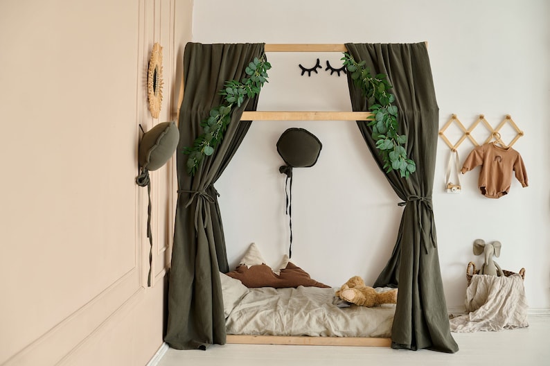 Montessori Bed Canopy Dark Green Muslin Canopy for Etsy