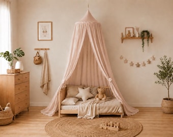 Beige Muslin Canopy for Crib & Toddler Bed | Boho Hanging Nursery Decor