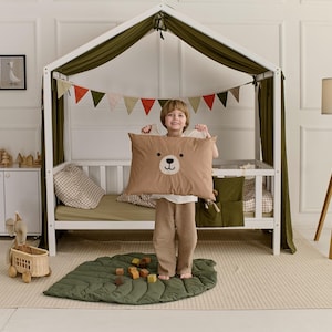 Nursery Decor | Montessori Toddler Bed Canopy | Kids Bed Tent | Playhouse Canopy for House Bed - Muslin House Bed Cover