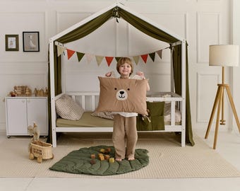 Decorazioni per la cameretta dei bambini / Baldacchino Montessori per lettino per bambini / Tenda per letto per bambini / Baldacchino per casetta da gioco per letto a forma di casa - Copriletto in mussola