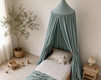 Sage Green Linen Canopy for Crib | Boho Hanging Nursery Canopy, Toddler Bed