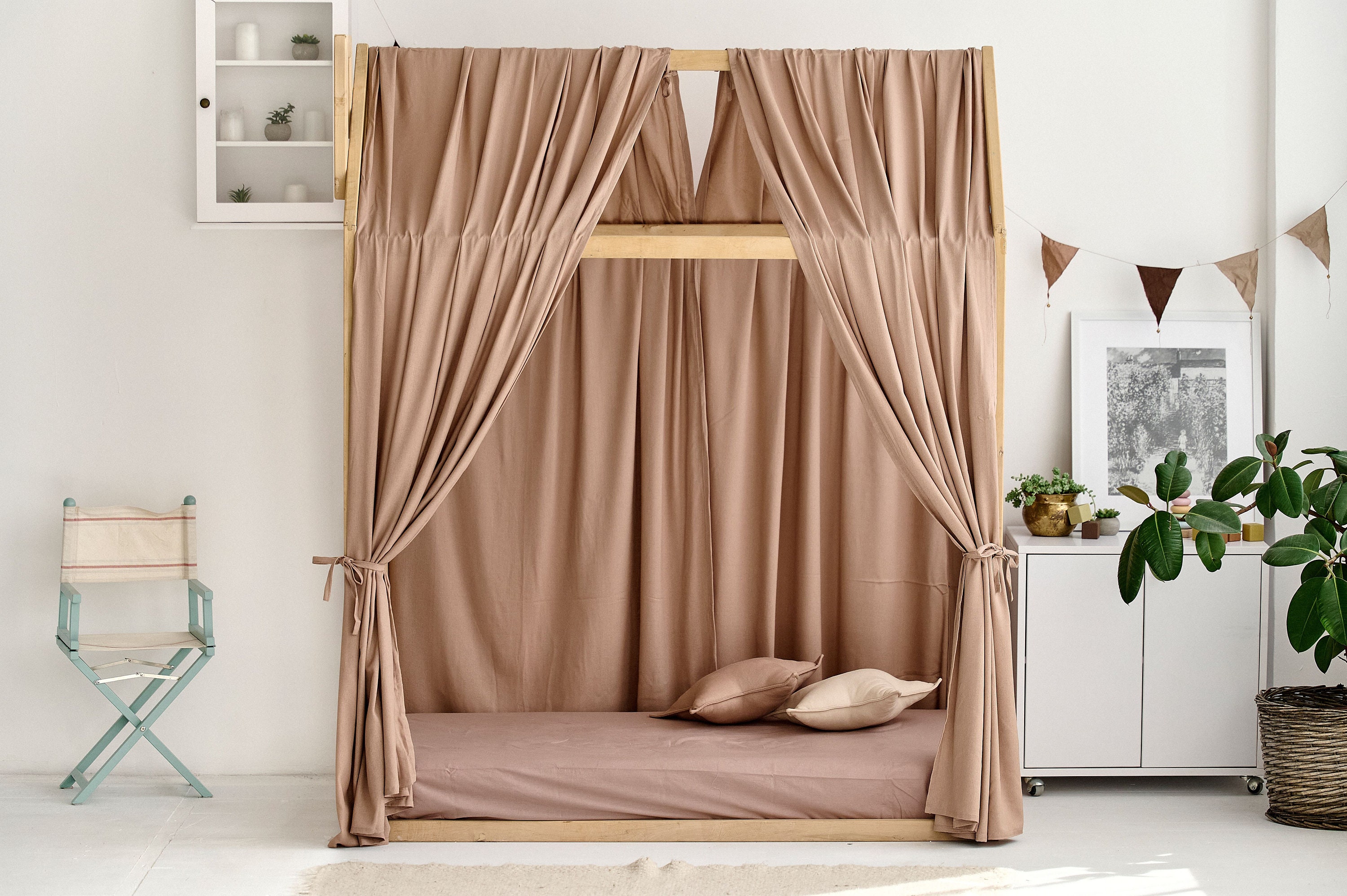 LINEN bed curtains | Canopy, Linen curtains, Nursery decor, Home decor, Linen bed curtains, Montessori house bed canopy, Toddler bed canopy