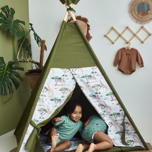 Teepee verde/tenda Teepee per bambini, regalo per il 1 compleanno, zona giochi al coperto, tende da gioco al coperto per ragazzi e ragazze, tenda Teepee per bambini immagine 5