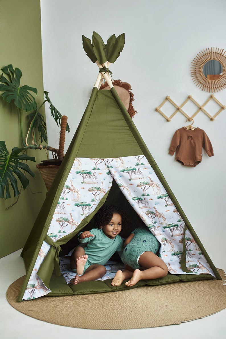 Teepee verde/tenda Teepee per bambini, regalo per il 1 compleanno, zona giochi al coperto, tende da gioco al coperto per ragazzi e ragazze, tenda Teepee per bambini immagine 5