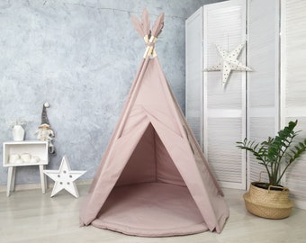 Neutrale tipi-tent voor kinderen – taupe wigwam-speelhuis, tipi-binnenspeelruimte, boho-kindertent, montessori-speelgoedkamerdecoratie
