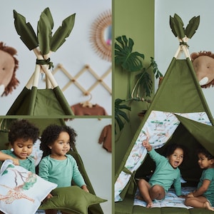 Teepee verde/tenda Teepee per bambini, regalo per il 1 compleanno, zona giochi al coperto, tende da gioco al coperto per ragazzi e ragazze, tenda Teepee per bambini immagine 1