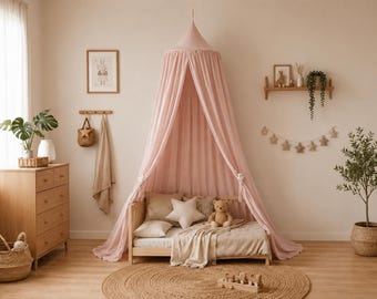 Pale Pink Muslin Nursery Canopy | Baby Crib, Reading Nook Tent