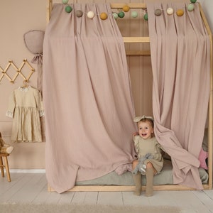 Canopy for house bed | Montessori bed canopy, Toddler house bed canopy, Muslin curtain, Tent for house bed, Muslin house bed curtains