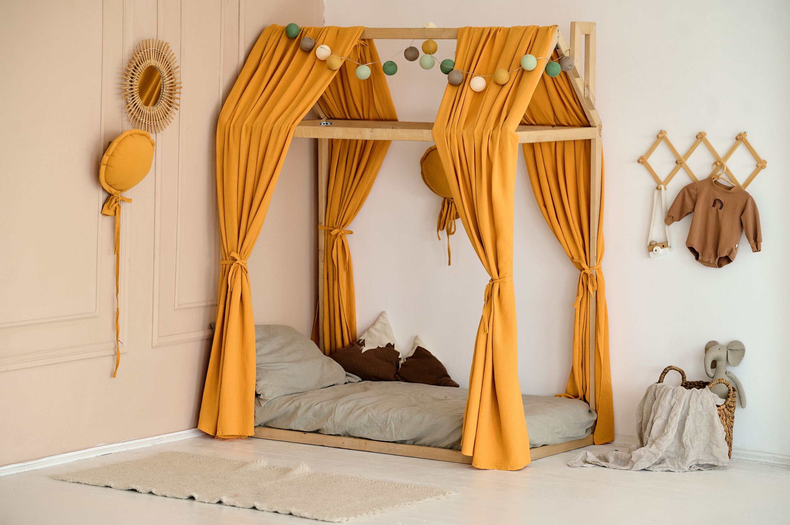 CANOPY Mustard Muslin Canopy for Torlers House Bed Toddler Bed