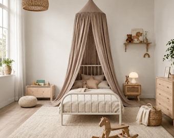 Linen Crib Canopy | Boho Nursery Hanging Drape for Baby Toddler Bed