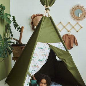 Teepee verde/tenda Teepee per bambini, regalo per il 1 compleanno, zona giochi al coperto, tende da gioco al coperto per ragazzi e ragazze, tenda Teepee per bambini immagine 7