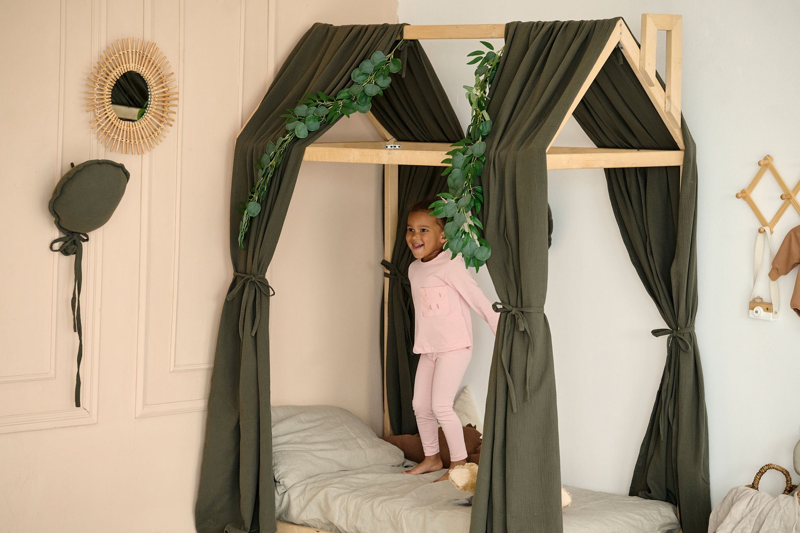 Montessori Bed Canopy Dark Green Muslin Canopy for Etsy