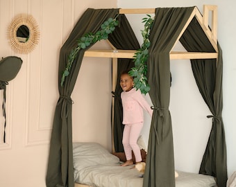 Canopy Bed Curtains | Boho Bed Canopy | Kids Bed Canopy | Child Bed Canopy | Cotton Bed Canopy | House Bed Canopy | Montessori Bed Canopy
