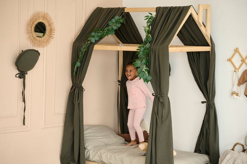 Montessori Bed Canopy Dark Green Muslin Canopy for Etsy