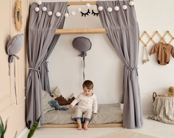 Montessori  Bed Curtains , Nursery Room Canopy Drapes , Custom Montessori Playroom bed Curtains , Montessori Bed Canopy room Decor Curtains