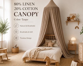 Linen Crib Canopy | Boho Nursery Hanging Drape for Baby Toddler Bed