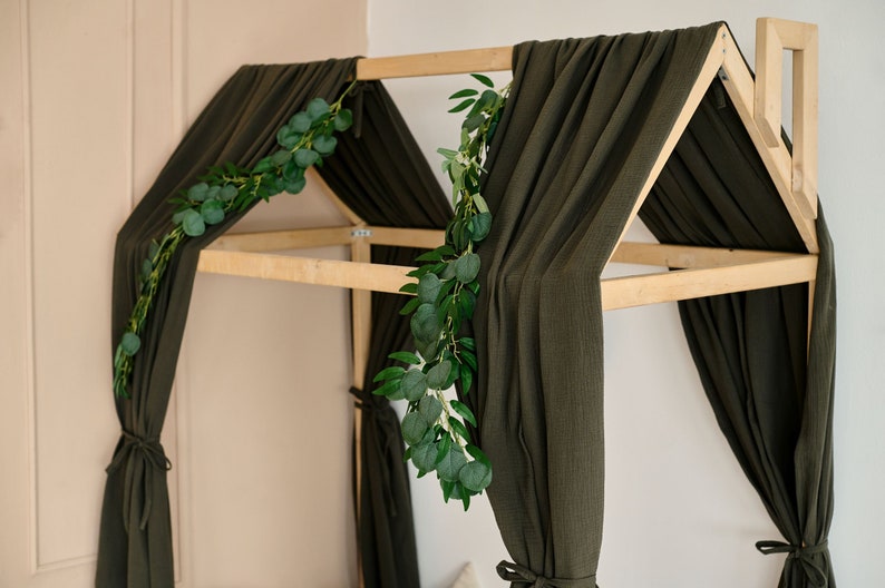 Montessori Bed Canopy Dark Green Muslin Canopy for Etsy
