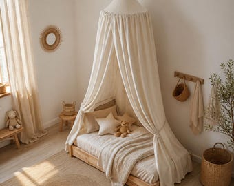 Natural  Linen Canopy for Crib | Boho Hanging Nursery Canopy