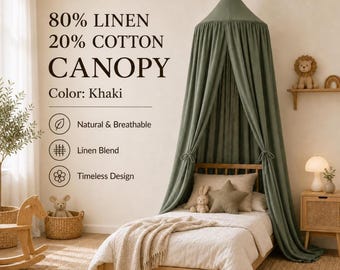 Khaki Green Linen Canopy for Crib | Boho Hanging Nursery Canopy