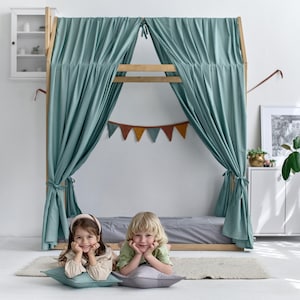 Linen Bed Canopy Curtains | Montessori House Bed Canopy | Toddler Canopy | Nursery Linen Decor | Natural Home Canopy Drapes