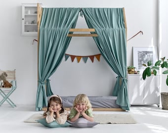 Linen Bed Canopy Curtains | Montessori House Bed Canopy | Toddler Canopy | Nursery Linen Decor | Natural Home Canopy Drapes