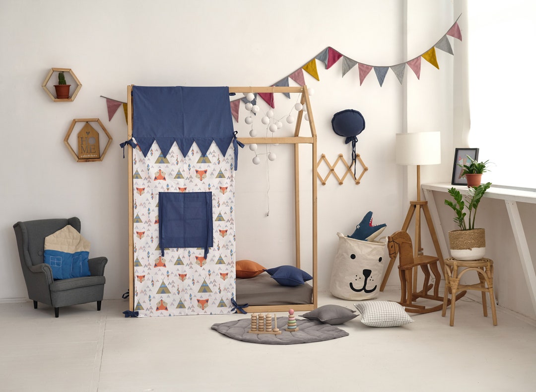 Montessori House Bed Canopy , Crib Curtain for Toddlers' House Bed