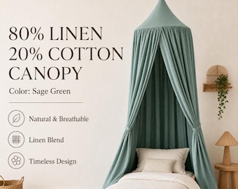 Sage Green Linen Canopy for Crib | Boho Hanging Nursery Canopy, Toddler Bed