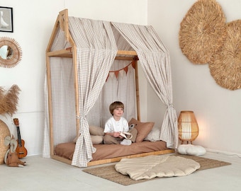 Montessori House Bed Canopy | Cotton Toddler Bed Canopy Curtains | Kids Room Crib Canopy, Bunk Bed  Canopy