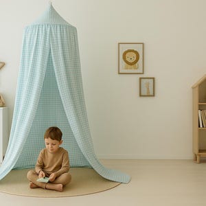 Baldacchino per letto a quadretti / Baldacchino in cotone per culla / Baldacchino sospeso per cameretta dei bambini, Baldacchino neutro per culla o lettino per bambini piccoli Mint