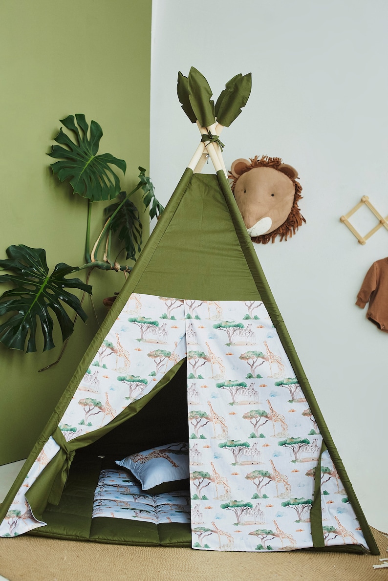 Teepee verde/tenda Teepee per bambini, regalo per il 1 compleanno, zona giochi al coperto, tende da gioco al coperto per ragazzi e ragazze, tenda Teepee per bambini immagine 3