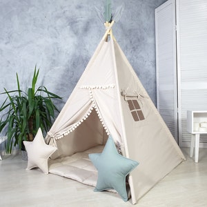 Best teepee for kids | Play tents & Playhouses, 1st birthday gift, indoor playzone , neutral teepee print ,  beige teepee boho style teepee