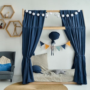 Navy Blue Muslin Canopy | Toddler Bed Crib Curtain | Soft & Breathable Bed Cover