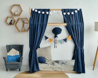 Navy Blue Muslin Canopy | Toddler Bed Crib Curtain | Soft & Breathable Bed Cover