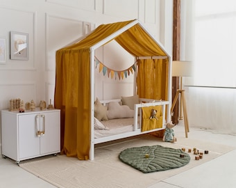 Baldacchino per letto per bambini Montessori – Tenda per letto per bambini / Baldacchino per casetta da gioco per letto a casa / Decorazione per cameretta per bambini / Copriletto organico fatto a mano