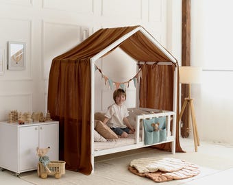 Baldacchino Montessori per letto per bambini / Copriletto per bambini / Baldacchino per letto a forma di casetta / Decorazioni per cameretta dei bambini / Copriletto biologico fatto a mano
