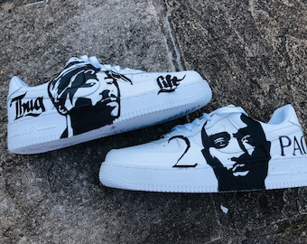 Hand Painted 2pac Shakur Rapper Trapstar Thug Life Custom Sneakers
