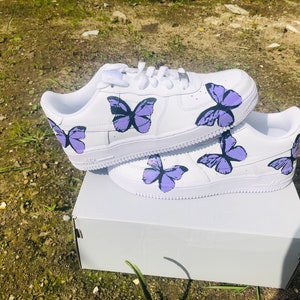 Hand painted unisex purple butterfly custom sneakers airforce one 1’s men women kids