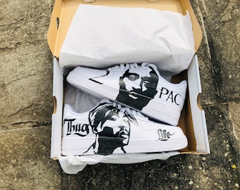 Hand painted 2pac Shakur rapper trapstar  thug life custom sneakers airforce men women kids