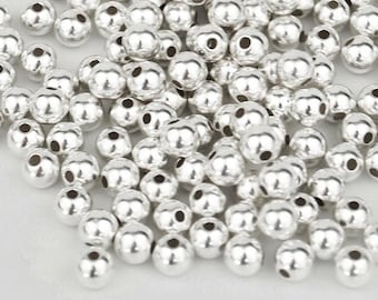 Cuentas redondas lisas y sin costuras de 5 mm (orificio de 1,5 mm) de plata de ley 925, de alta calidad, fabricadas en Italia.